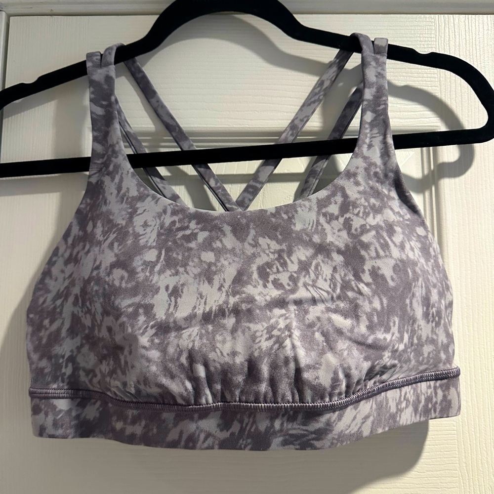 lululemon Energy Bra, Size 10, Gray & White.